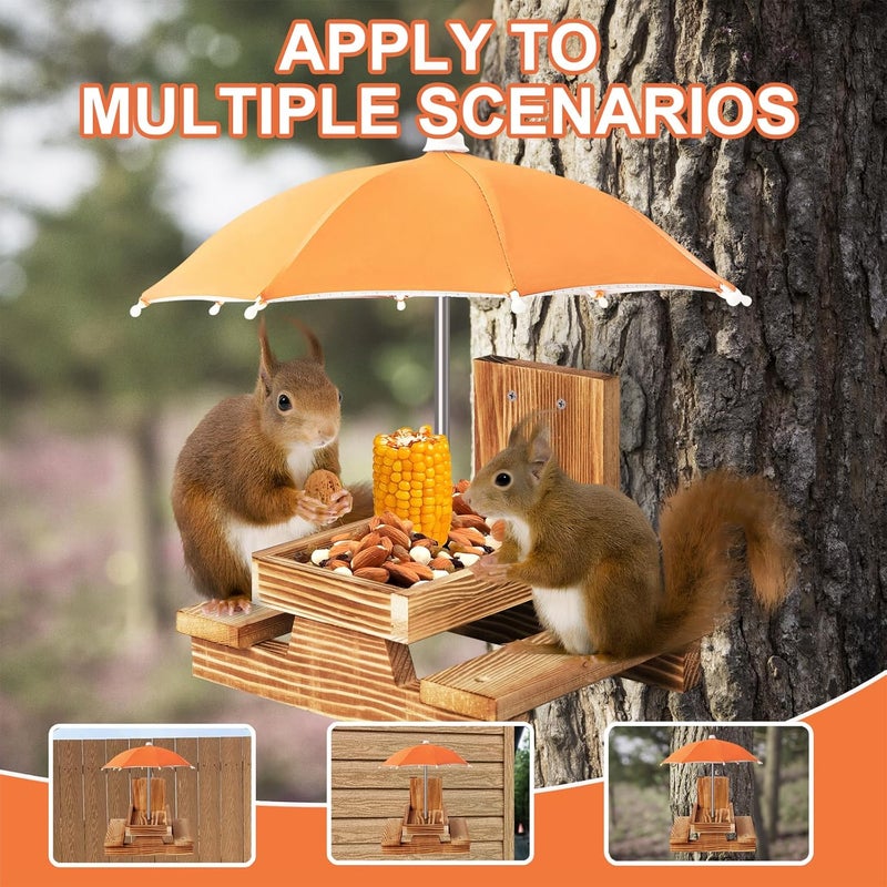 Gnodry Gnodary Squirrel Feeder with Umbrella, Squirrel Feeders for Outside, Squirrel Picnic Table Feeder - Chipmunk Feeder Hold Corn, Corn Cob, Peanuts Style2 (Bright Orange) - Image 3